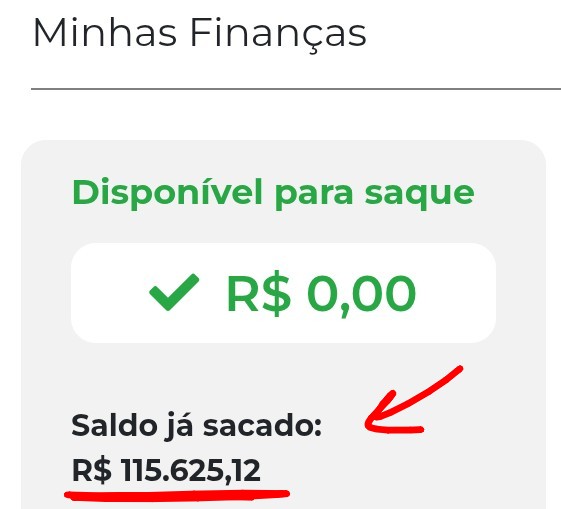 Total já sacado acima de cem mil reais
